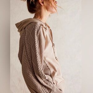 Free People We The Free Milo Half Zip Cable Knit Patchwork Style Pullover Hoodie